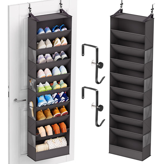 Over the Door Shoe Organizer, 26 Pairs, 9 Layers with Side Pockets, Black