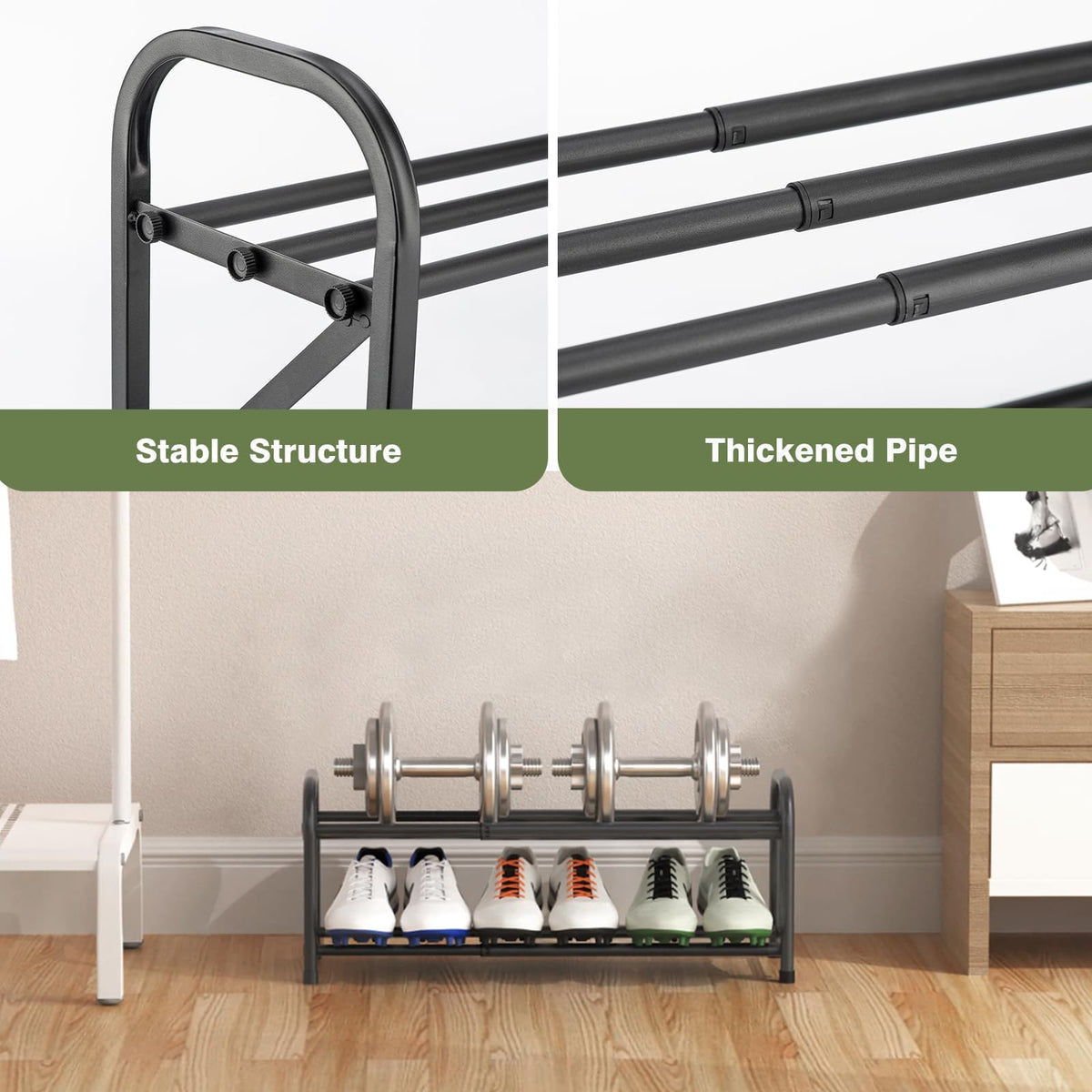 2-Tier Expandable Black Shoe Rack, Extends 16 to 32 Inches