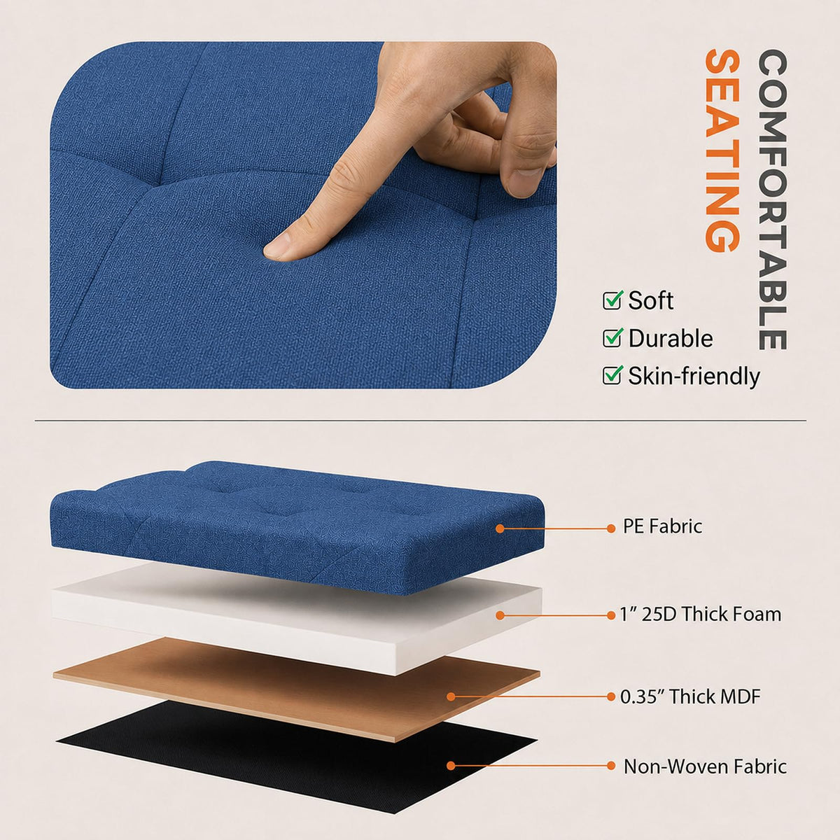 Blue Linen Storage Ottoman Bench, 30 Inch, 24 Gallon with Divider