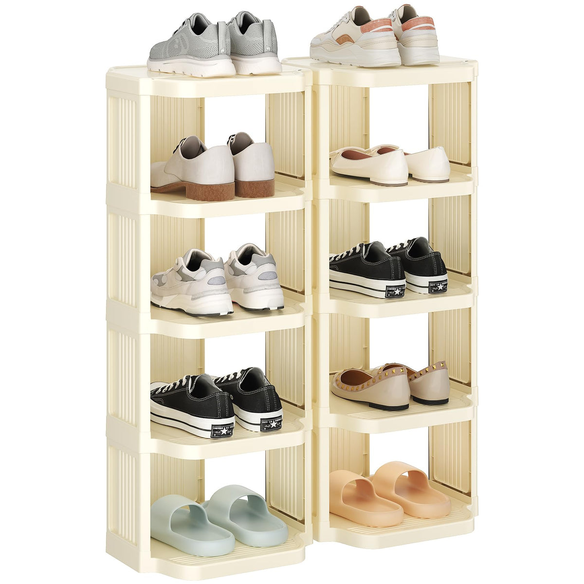 White 10 Tier Narrow Shoe Stand, Stackable Plastic Shoe Organizer