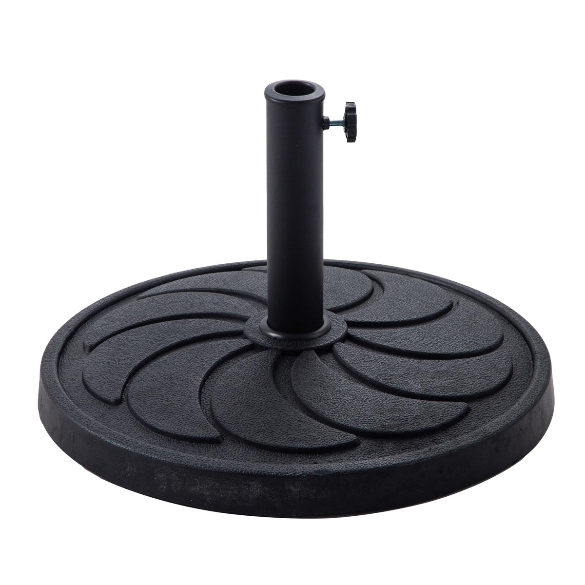 40 lb Round Umbrella Base, Black Resin with Decorative Pattern