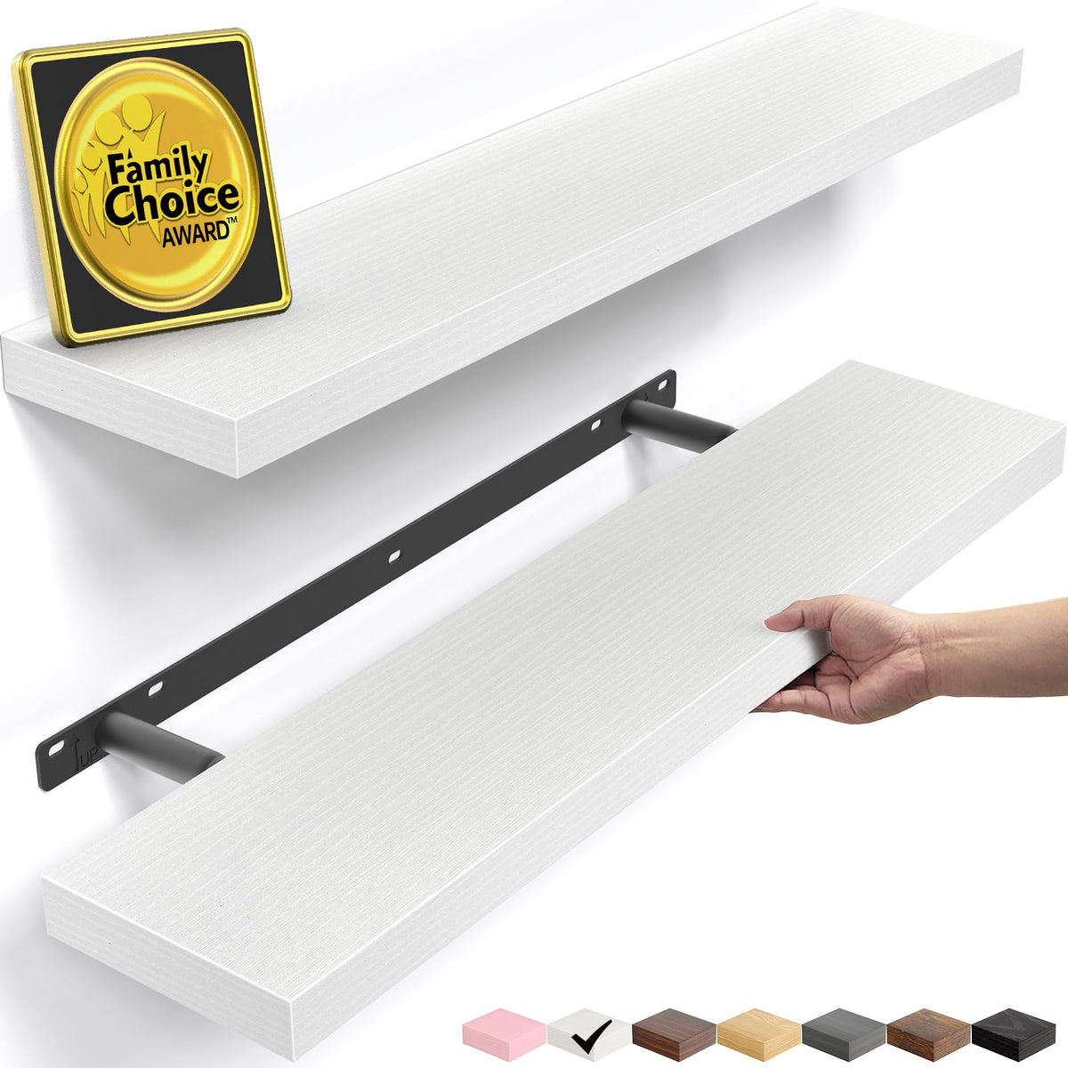 White Wall Shelves, 22.5 Inch Long, Set of 2 Floating Shelf Pair