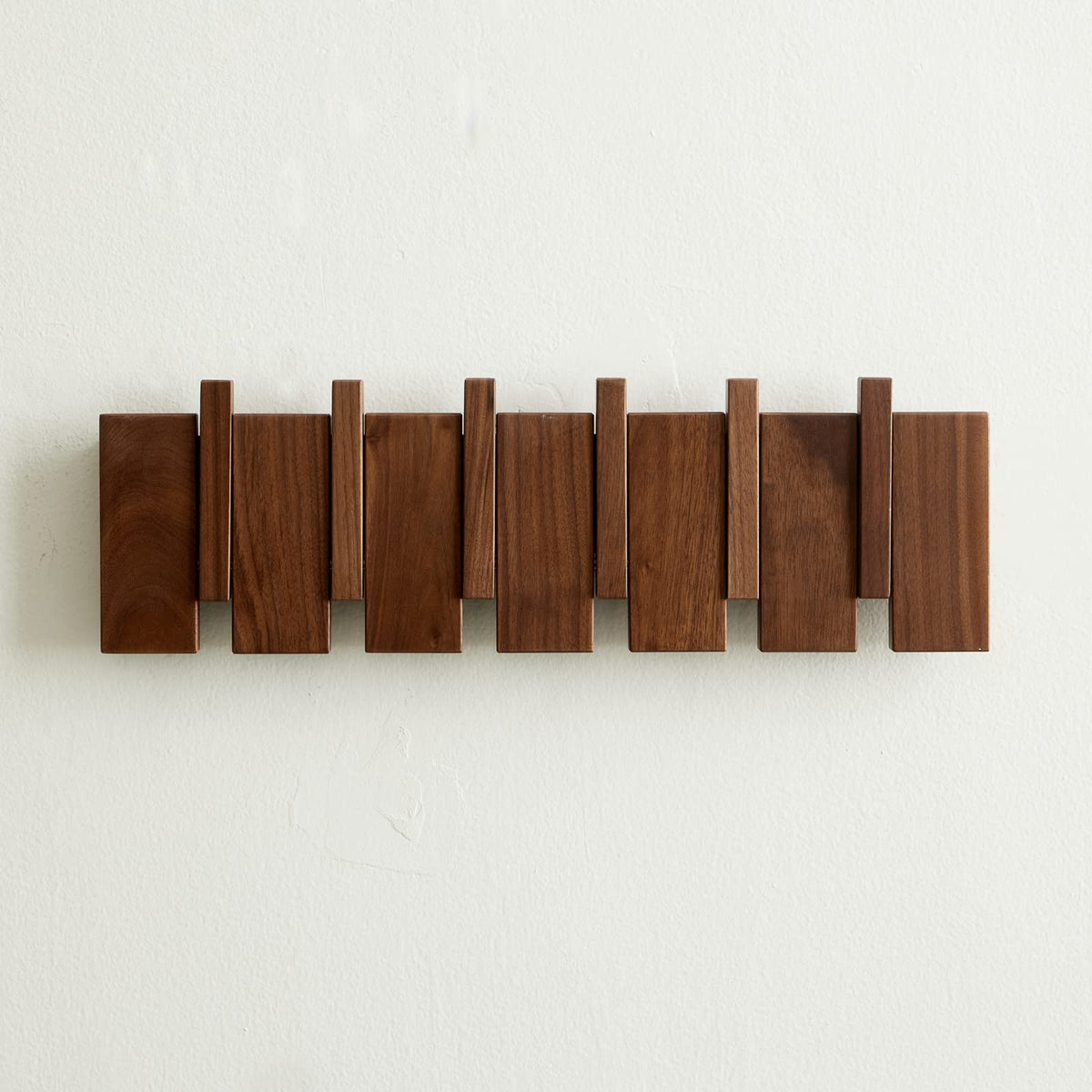 Piano Key Coat Rack, 6 Flip-Down Hooks, Natural Wood Wall Mount