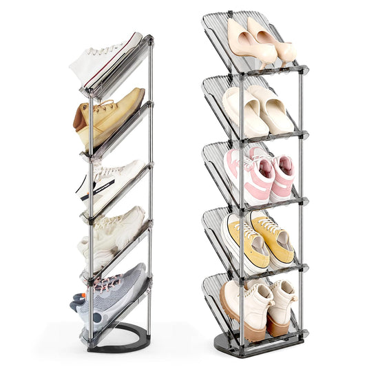 Slim 5 Tier Slanted Shoe Rack, Clear Vertical Shoe Shelf