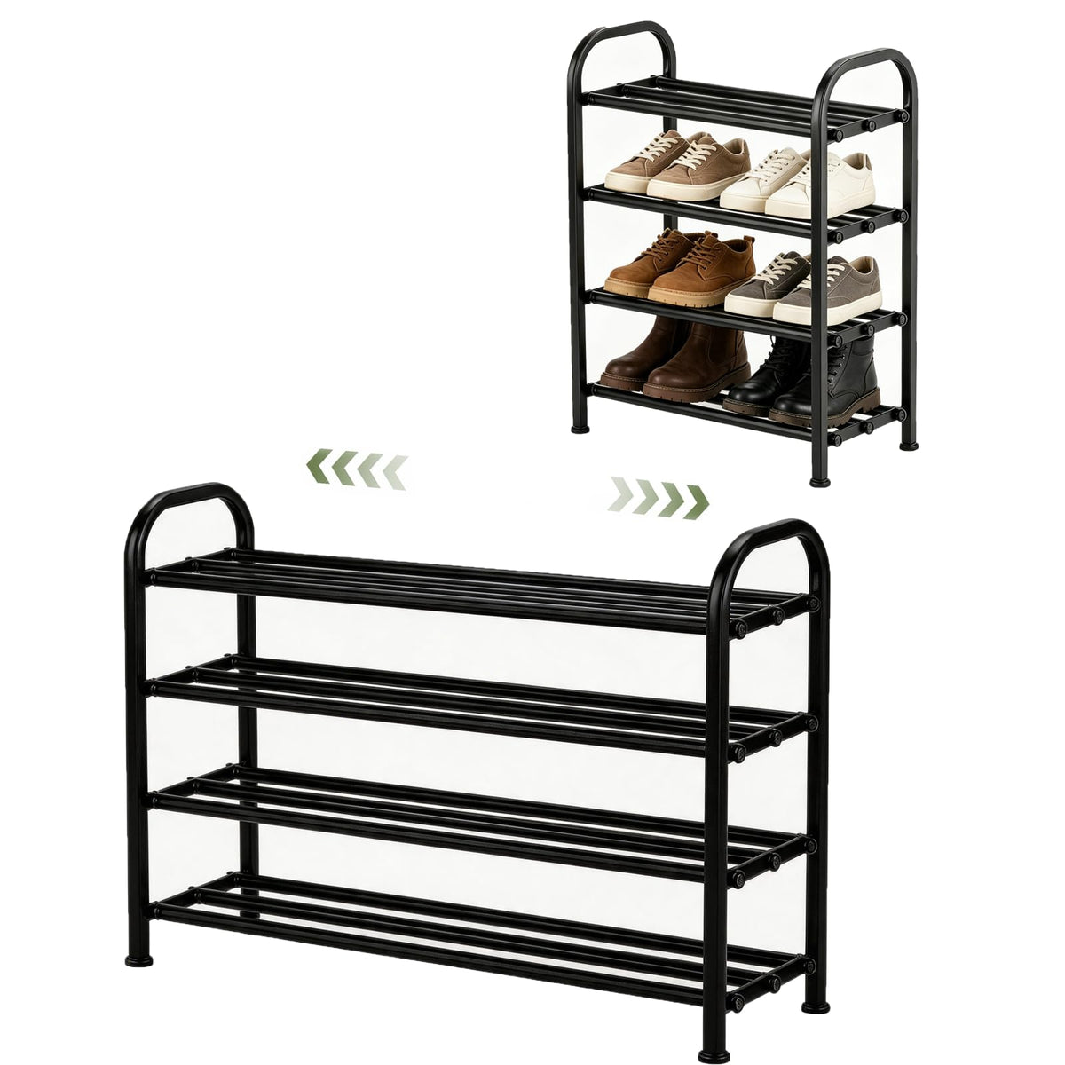 4-Tier Stackable Shoe Rack, Expands 16 to 32 Inches, Metal