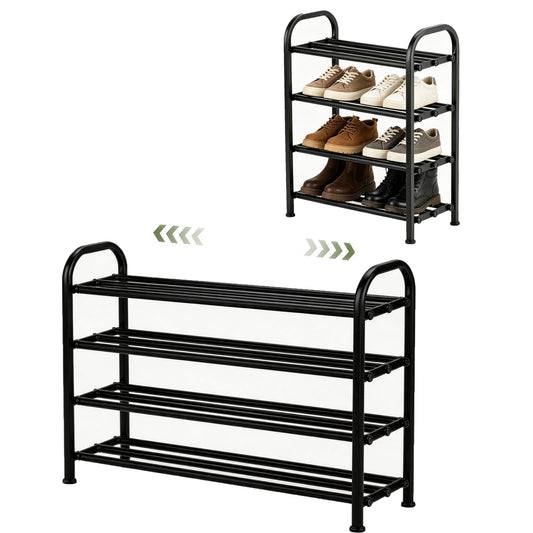 4-Tier Stackable Shoe Rack, Expands 16 to 32 Inches, Metal
