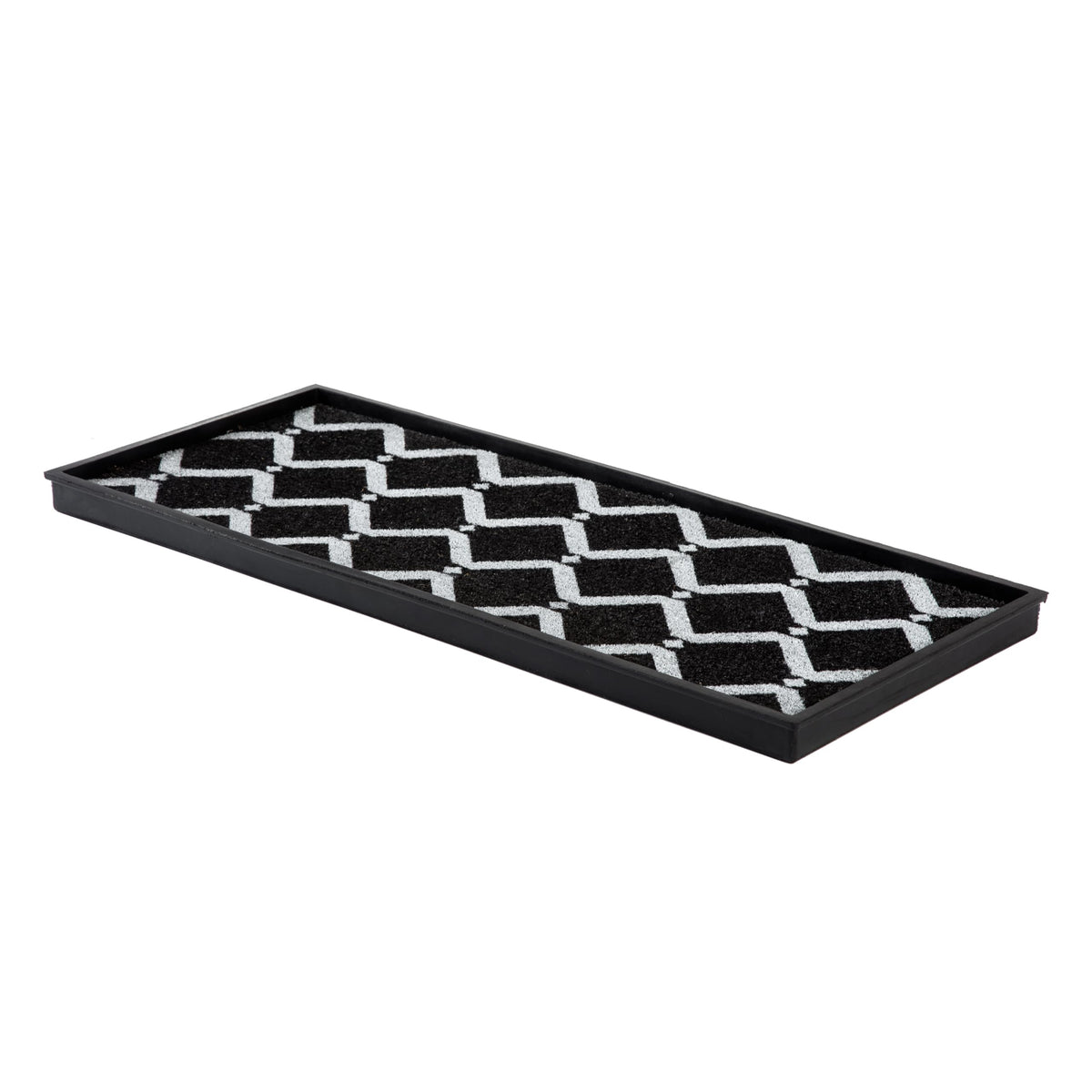 Black and Ivory Diamond Boot Tray, 34 x 14 Inch, Fits 3 Pairs
