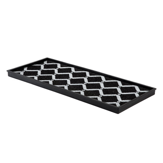 Black and Ivory Diamond Boot Tray, 34 x 14 Inch, Fits 3 Pairs