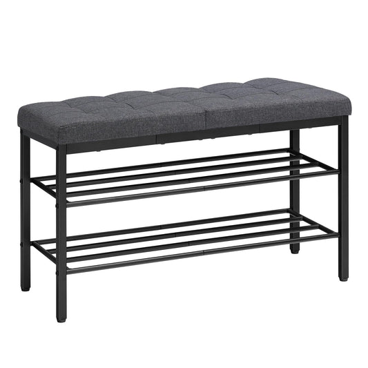 Cushioned Shoe Bench, 29.5 Inch Entryway Seat with Shoe Shelf, Dark Gray