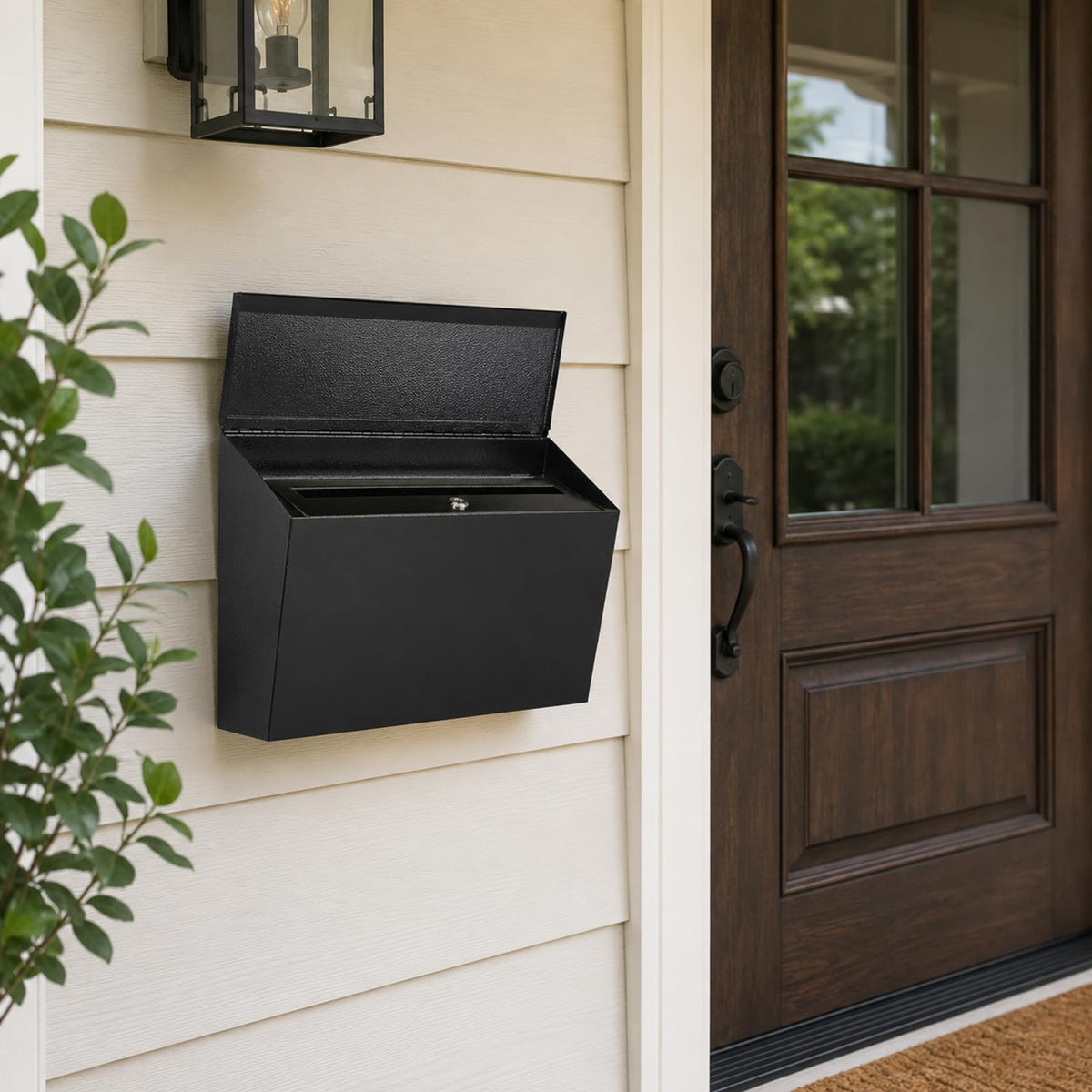 Locking Wall Mount Mailbox, Black, 15.7 Inch with Wide Drop Slot