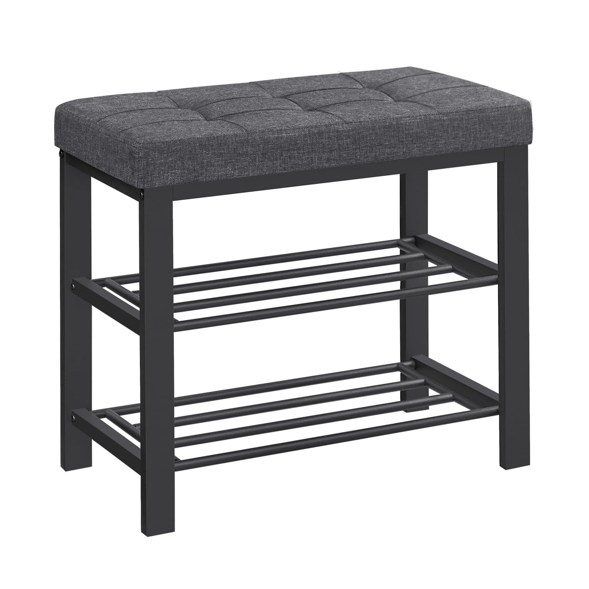 Shoe Bench with Padded Cushion, 23.6 Inch, Dark Gray and Black Steel