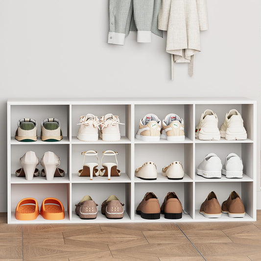 White 12-Cubby Shoe Bench, 3 Tiers, 36.22 Inch