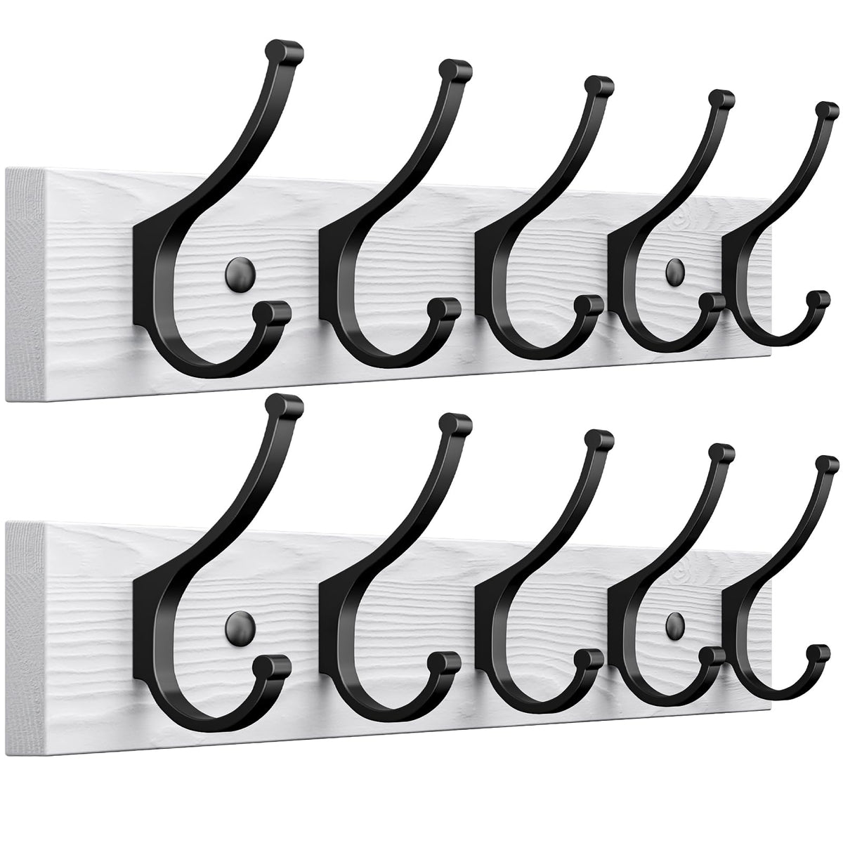 Wooden Wall Coat Rack, 2 Pack, 10 Double Hooks, 16.5 Inch Each
