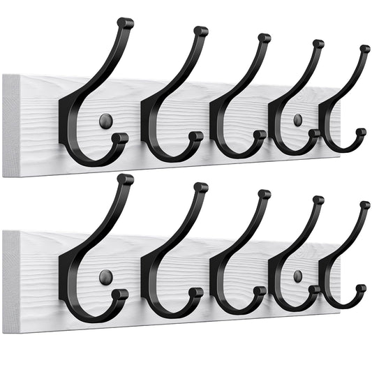 Wooden Wall Coat Rack, 2 Pack, 10 Double Hooks, 16.5 Inch Each