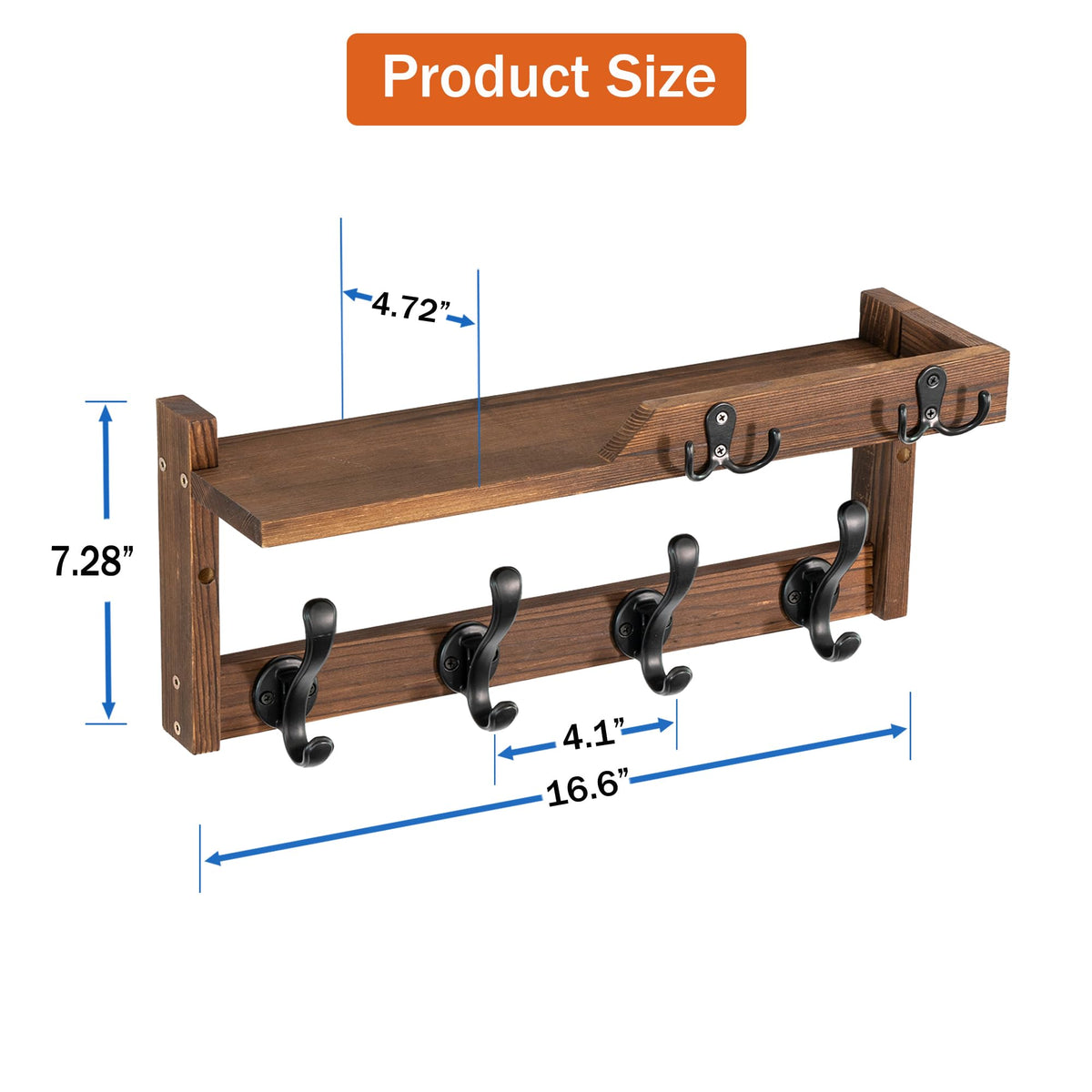 4-in-1 Wall Organizer, 16.6 Inch, Coat Hooks, Key Holder and Mail Slot