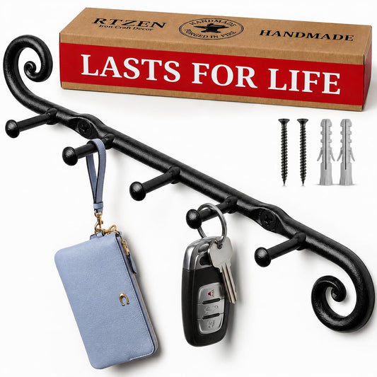Small Wrought Iron Key Holder for Wall, Farmhouse Key Rack for Entryway