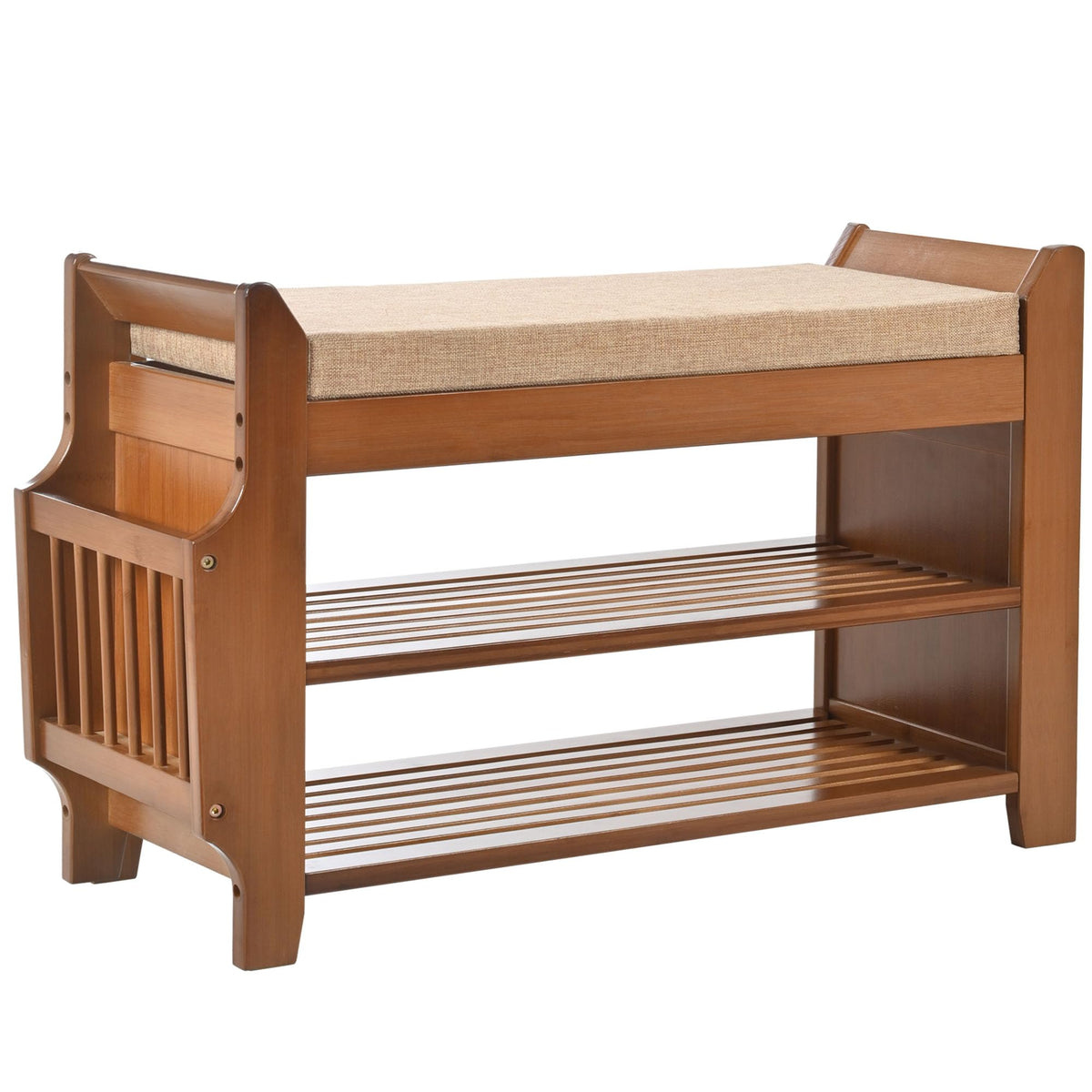 Bamboo Shoe Bench with Hidden Drawer, 2 Tier, 31.5 Inch, Brown