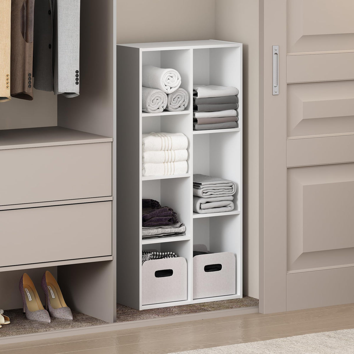 White 7 Cube Closet Organizer, Open Shelf Tower, 41.7 Inch Tall
