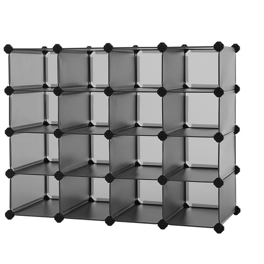 16 Cube Shoe Storage Organizer, Grey Plastic Panels with Metal Frame