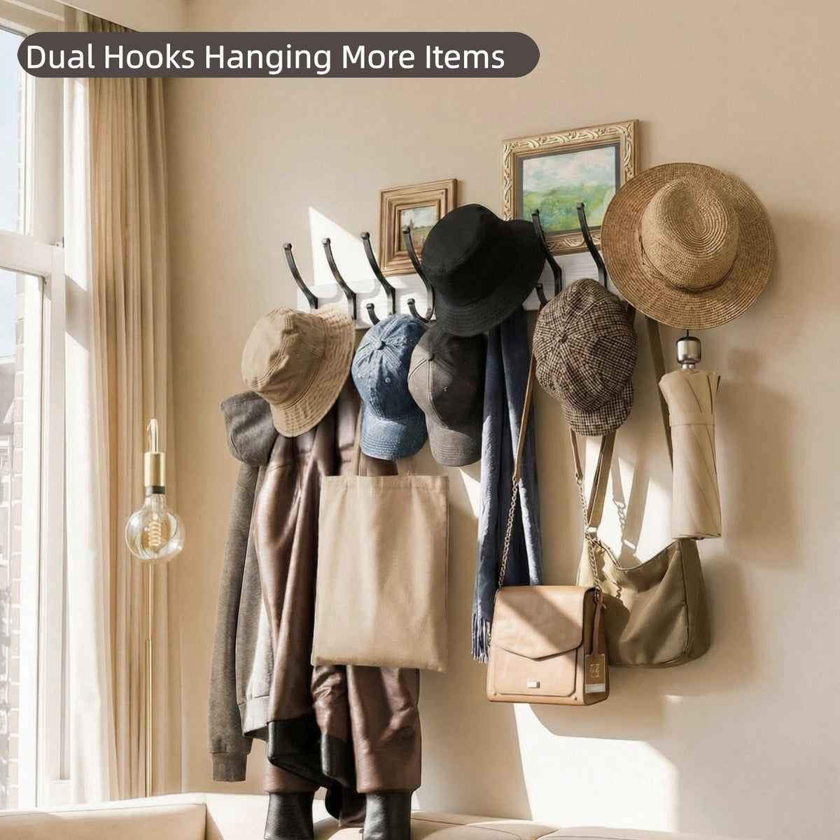 Wooden Wall Coat Rack, 2 Pack, 10 Double Hooks, 16.5 Inch Each