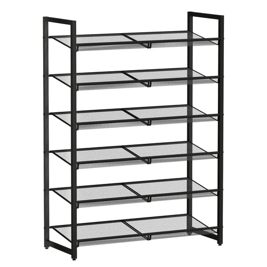 6-Tier Black Metal Shoe Rack with Flat or Angled Mesh Shelves