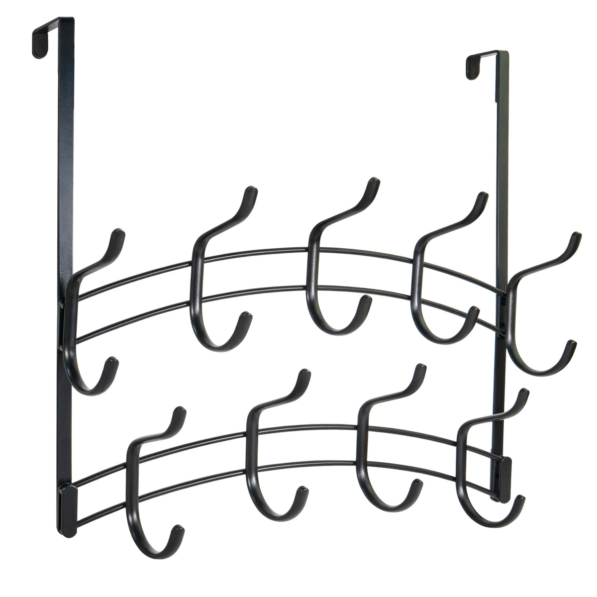 18 Hook Over the Door Rack, 2 Staggered Rows, Black Steel