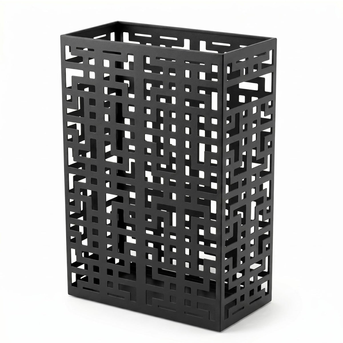 Square Metal Umbrella Stand with Hollow Pattern, Holds 6-7, Black