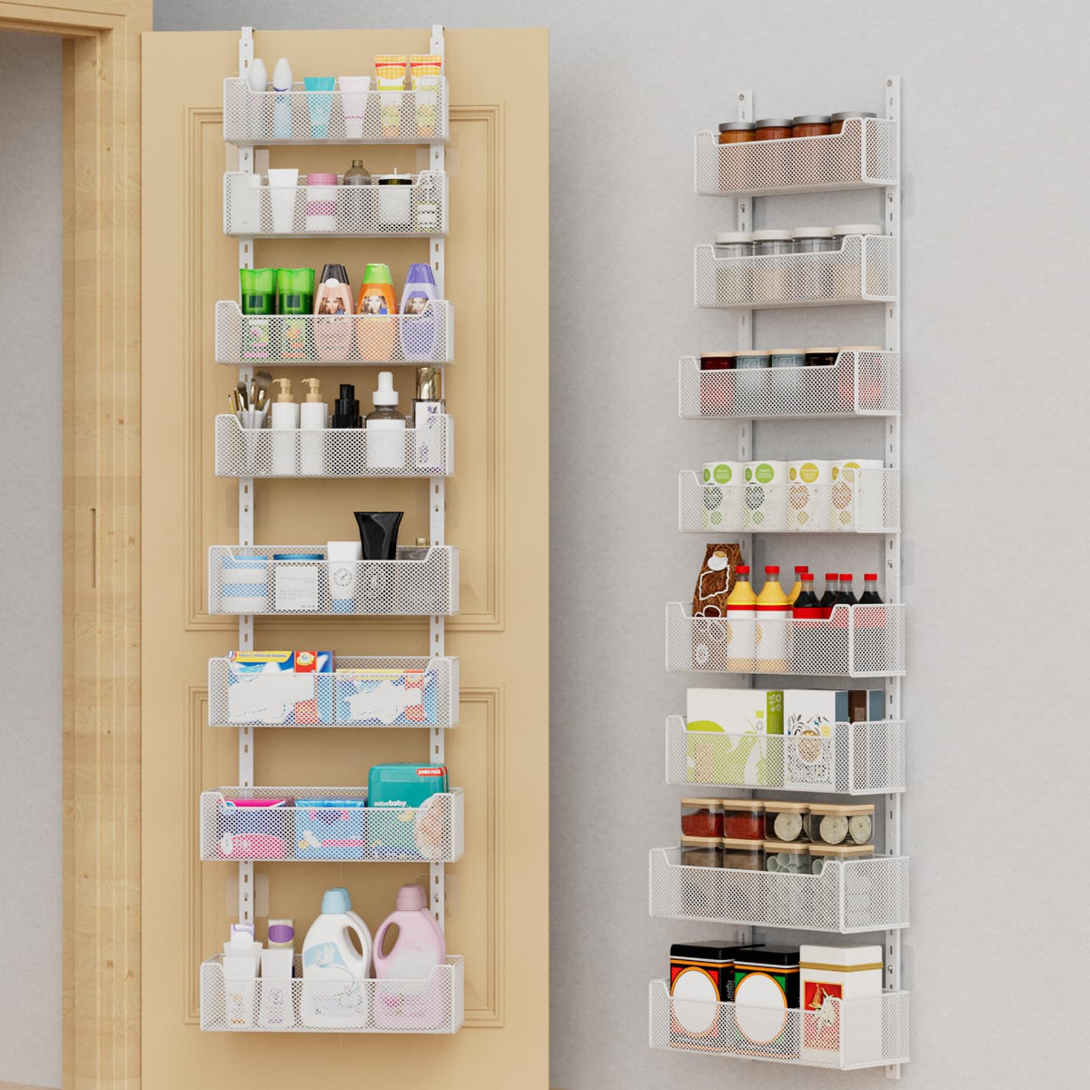 White 8 Tier Over the Door Organizer with Adjustable Metal Baskets