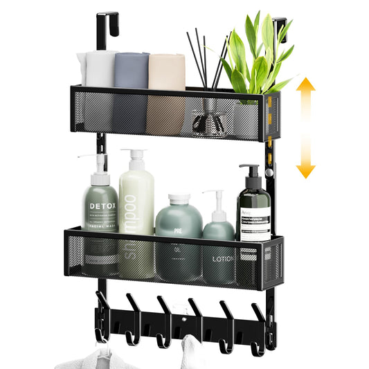 Black Over the Door Organizer with 2 Adjustable Baskets and Hooks