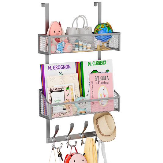 Silver Over the Door Organizer, 3 Tier Mesh Baskets with Hooks