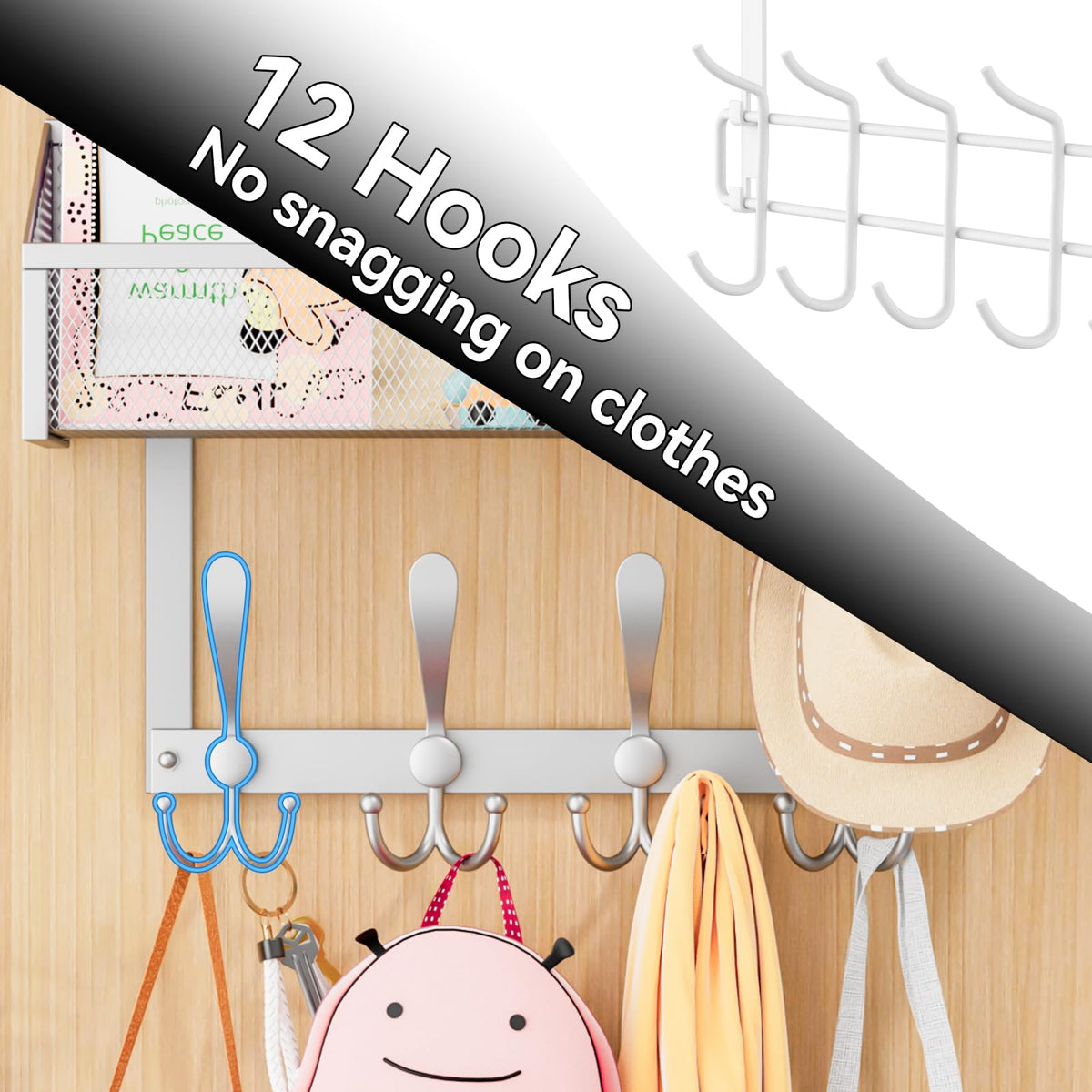 Silver Over the Door Organizer, 3 Tier Mesh Baskets with Hooks