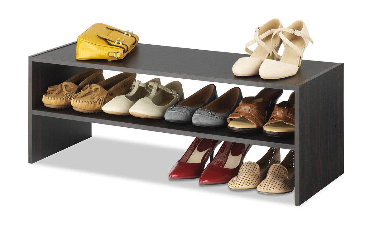 Stackable Wood Shoe Shelf, 2 Tier, 31 Inch, Espresso Finish