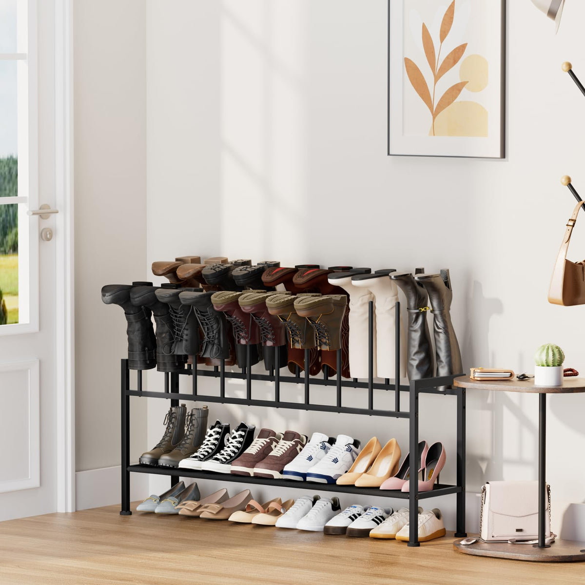 3 Tier Boot Rack, Black Metal, Holds 10 Pairs Upside Down
