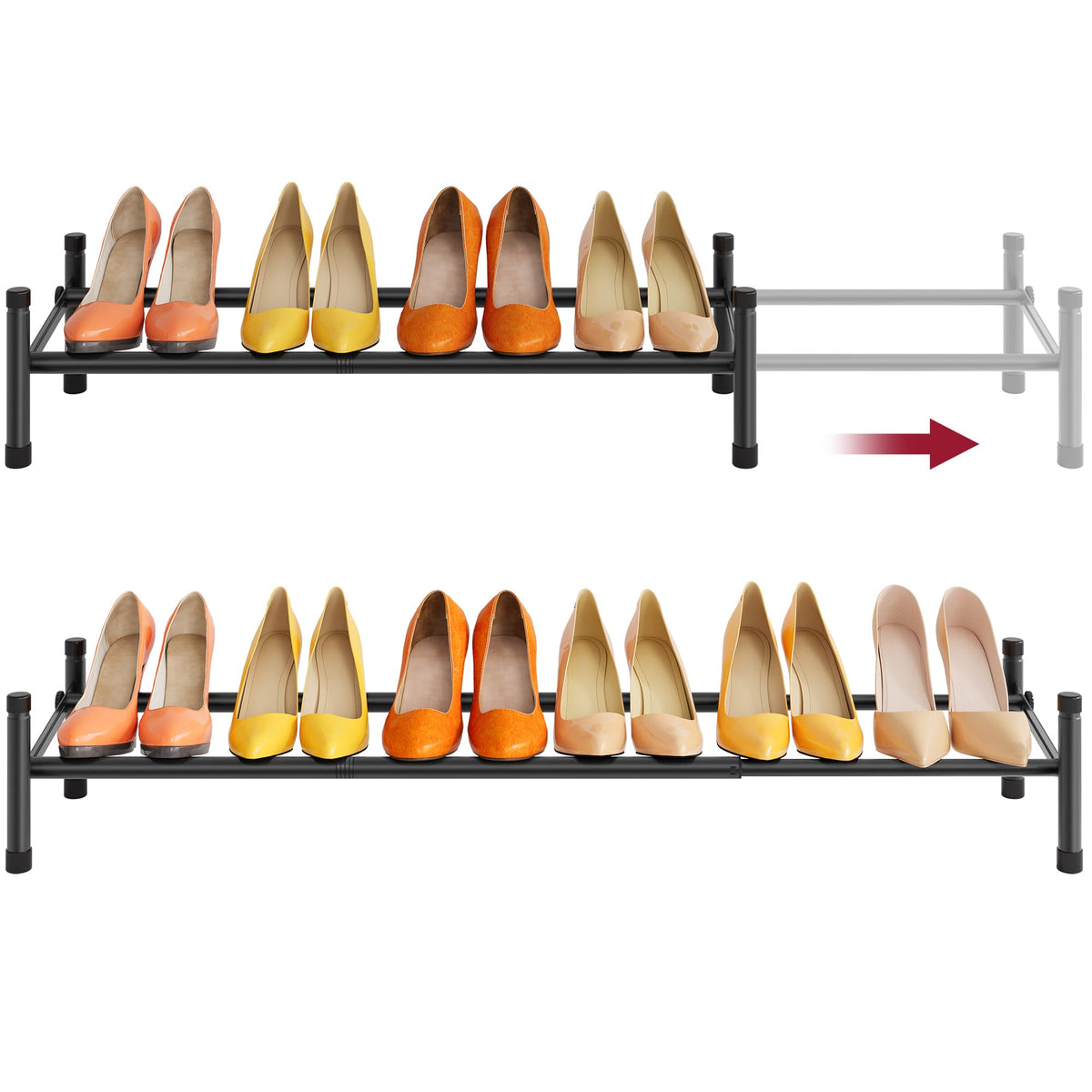 Single Tier Expandable Shoe Rack, Black, 28 to 41 Inch