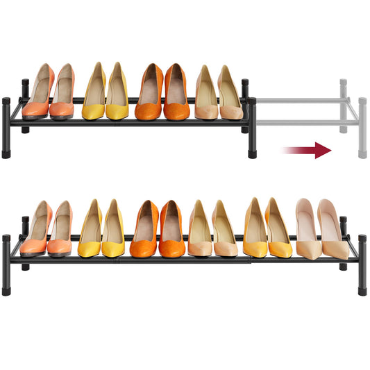 Single Tier Expandable Shoe Rack, Black, 28 to 41 Inch