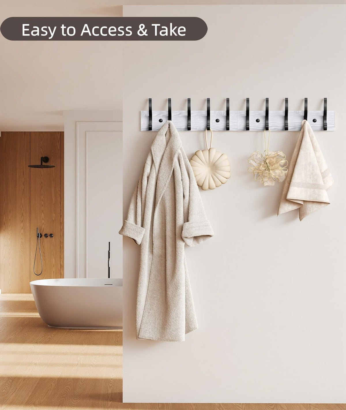 Wooden Wall Coat Rack, 2 Pack, 10 Double Hooks, 16.5 Inch Each