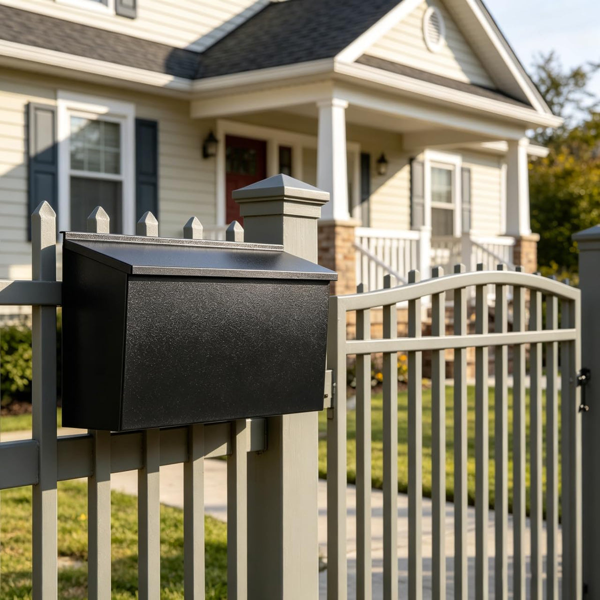 Large Wall Mount Mailbox, Black Galvanized Steel, Top Opening Lid