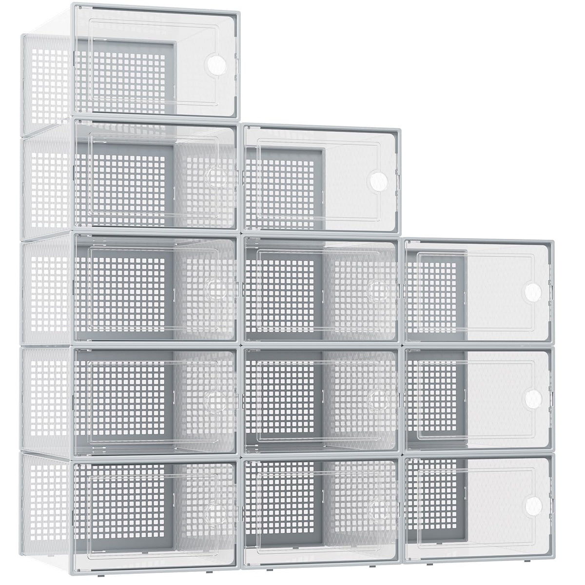 XX-Large Stackable Shoe Boxes, 12 Pack, Gray, Fits Up to Size 13