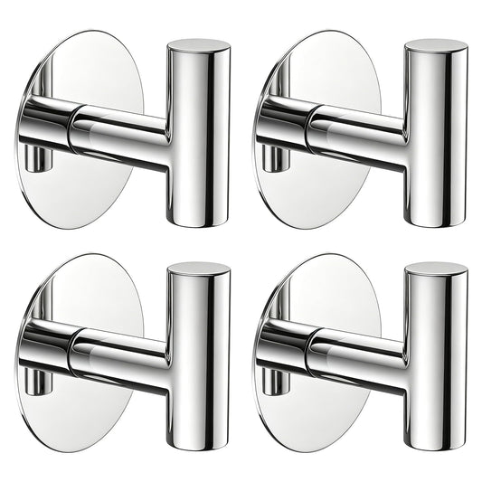 Chrome Adhesive Towel Hooks, 4 Pack, Stainless Steel T Shape