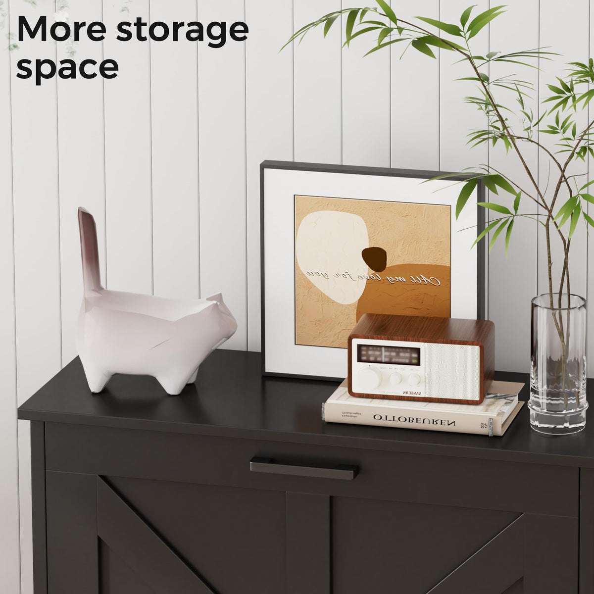 Black Barn Door Shoe Cabinet, 2 Flip Drawers, 9.5 Inch Deep