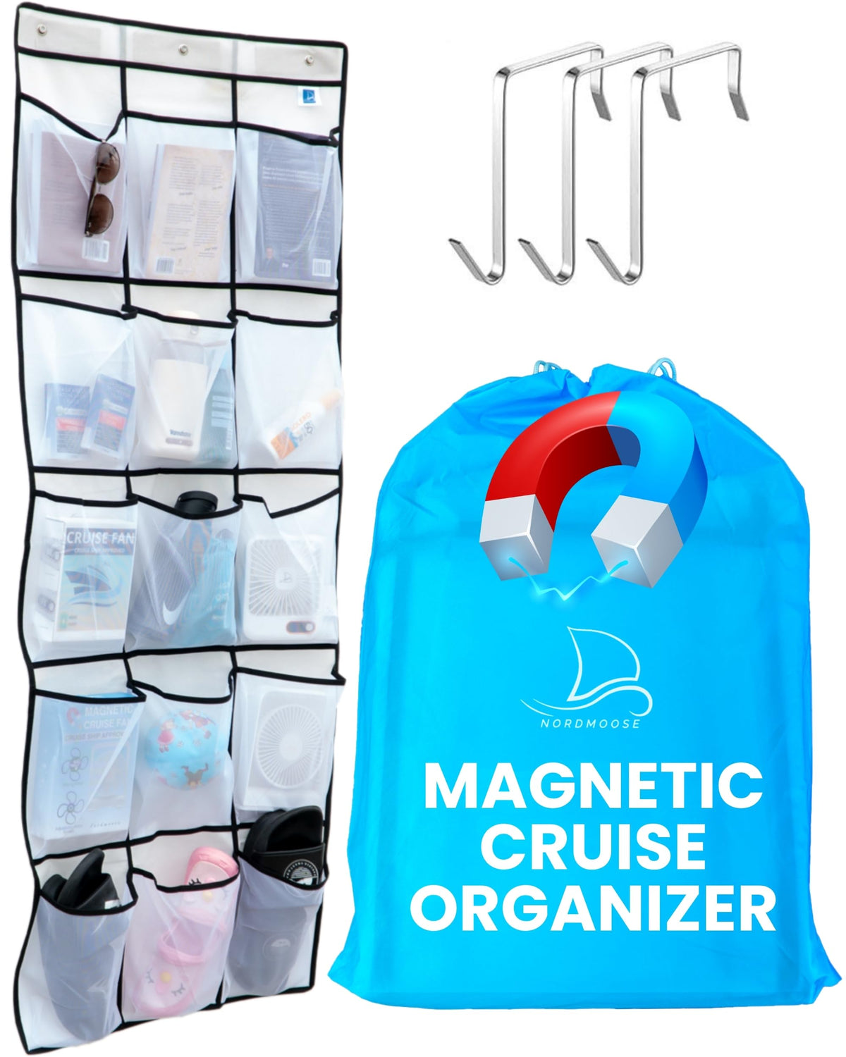 Magnetic Hanging Shoe Organizer for Cruise Cabins, with Door Hooks