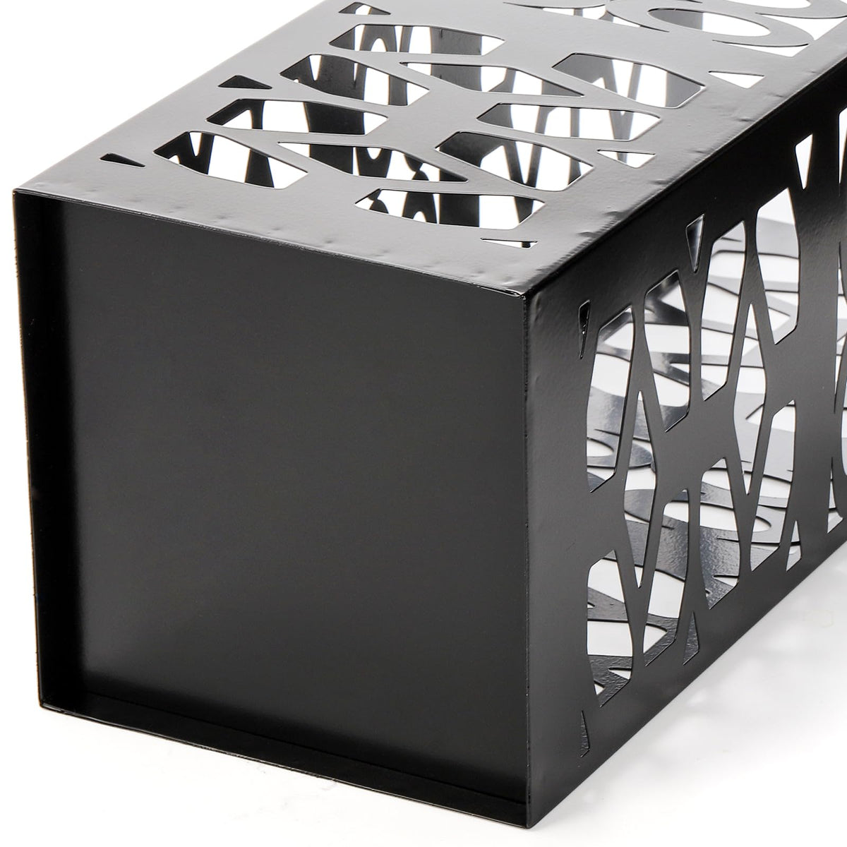 Square Metal Umbrella Stand with Floral Cutouts, Black, 15.7 Inch