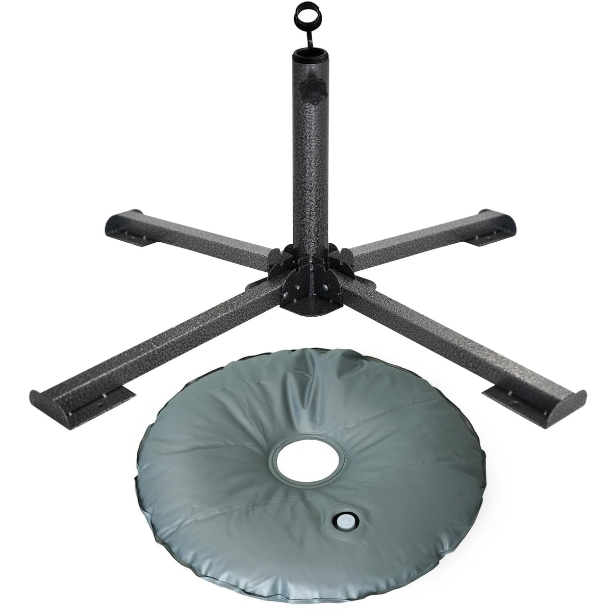 Folding Beach Umbrella Stand, Portable Black Steel Base with Water Bag
