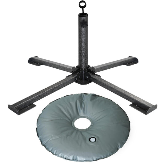 Folding Beach Umbrella Stand, Portable Black Steel Base with Water Bag