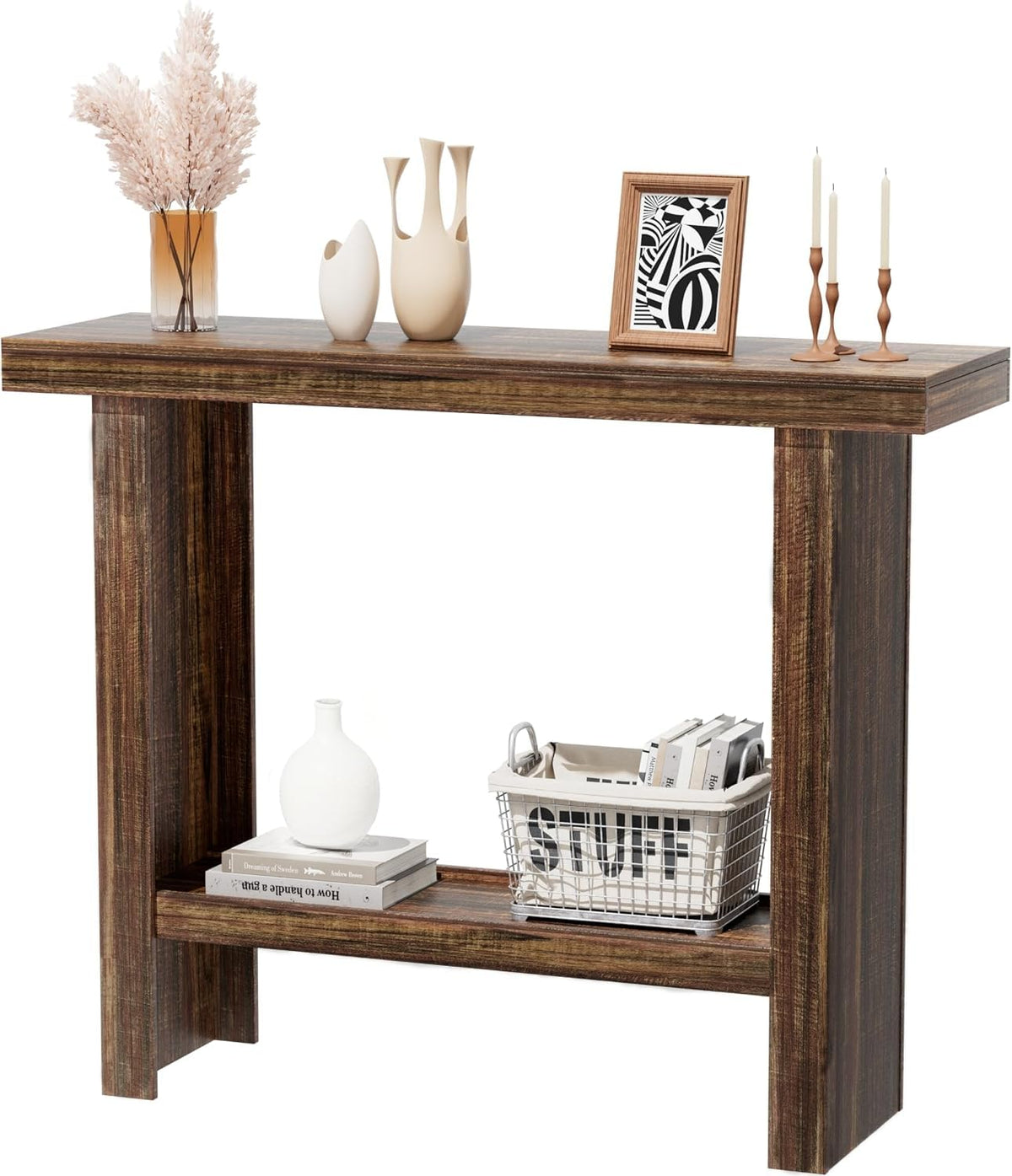 Farmhouse Narrow Console Table, 39.3 Inch, Rustic Brown