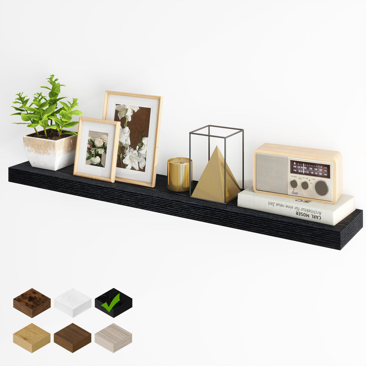 Long Black Floating Shelf, 48 Inch Single Wall Shelf, Hidden Bracket