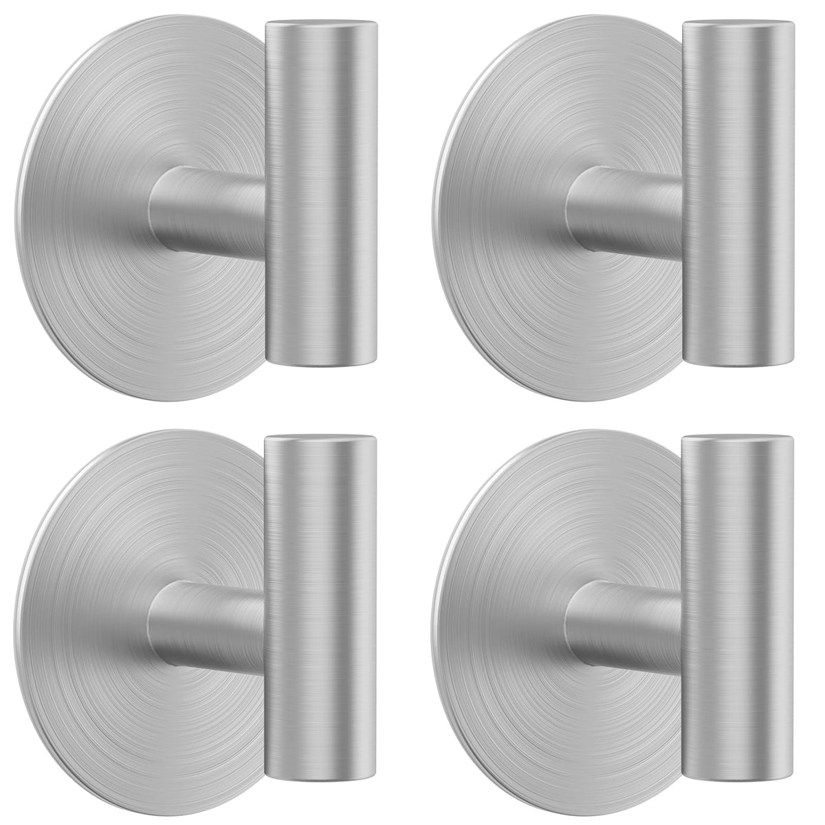 Stainless Steel Adhesive Wall Hooks, 4 Pack, Holds 11 lb, Silver