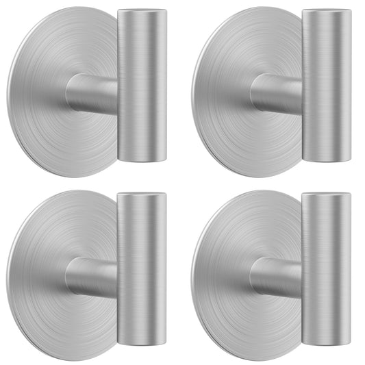 Stainless Steel Adhesive Wall Hooks, 4 Pack, Holds 11 lb, Silver