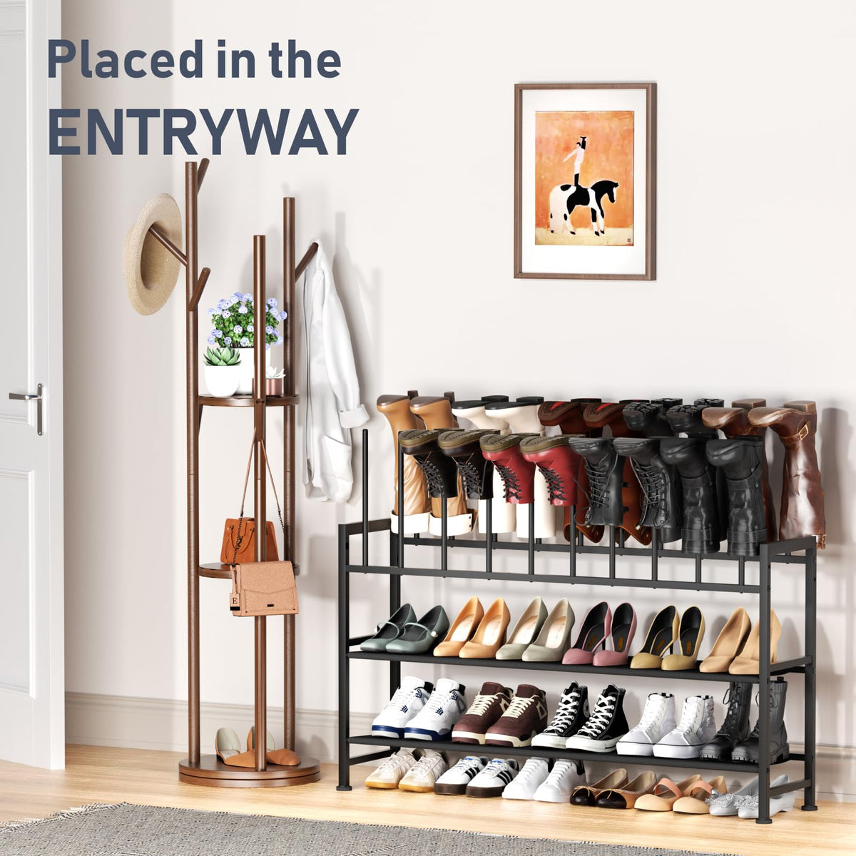 Black Metal Boot Rack, 4 Tier Organizer for 10 Pairs of Tall Boots