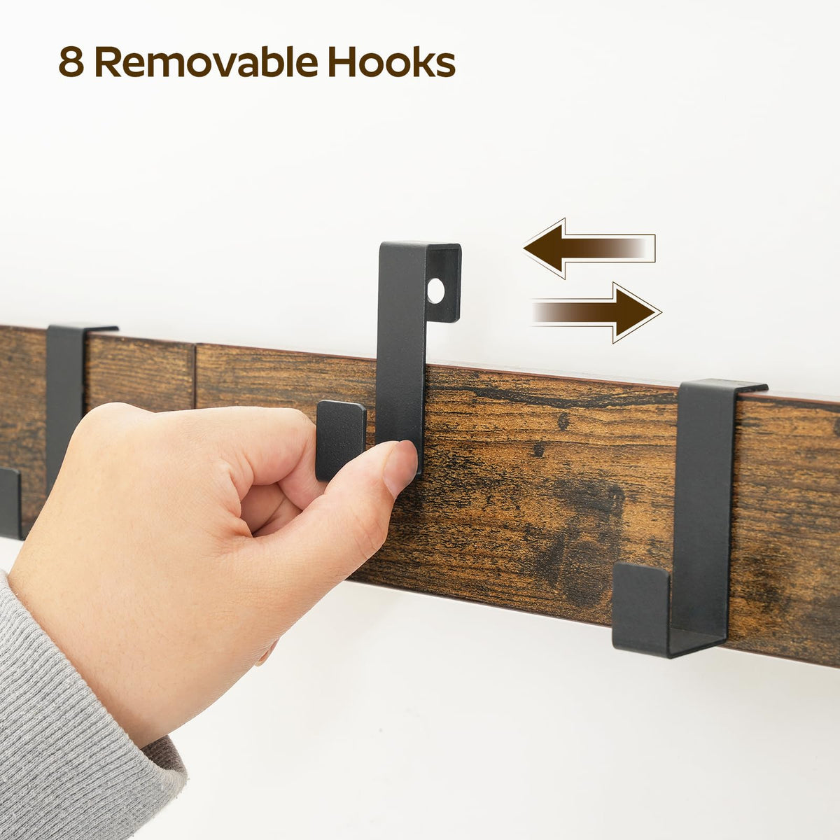 4-in-1 Hall Tree with Shoe Bench, 8 Movable Hooks and Hanging Rod, Rustic Brown